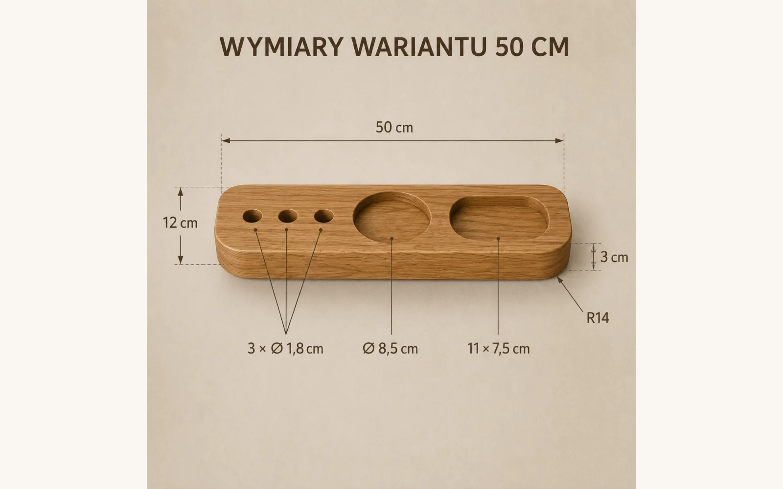 Wymiary półki BRUSH 50×12 cm