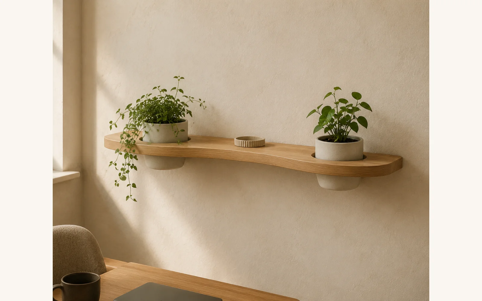 Półka DUO GREEN 100 cm — długa aranżacja z roślinami