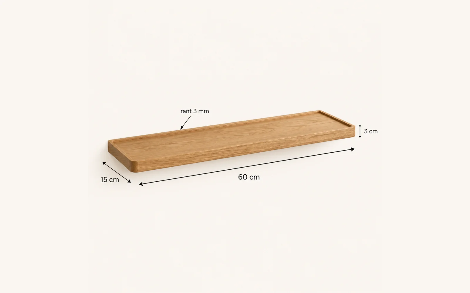 Półka dębowa LINE EDGE — głębokość 10 cm × 3 cm | rant | lite drewno - zdjecie produktu
