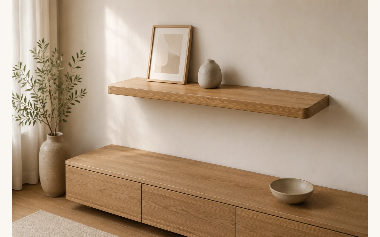 Półka dębowa LINE — głębokość 12 cm × 3 cm | lite drewno - zdjecie produktu