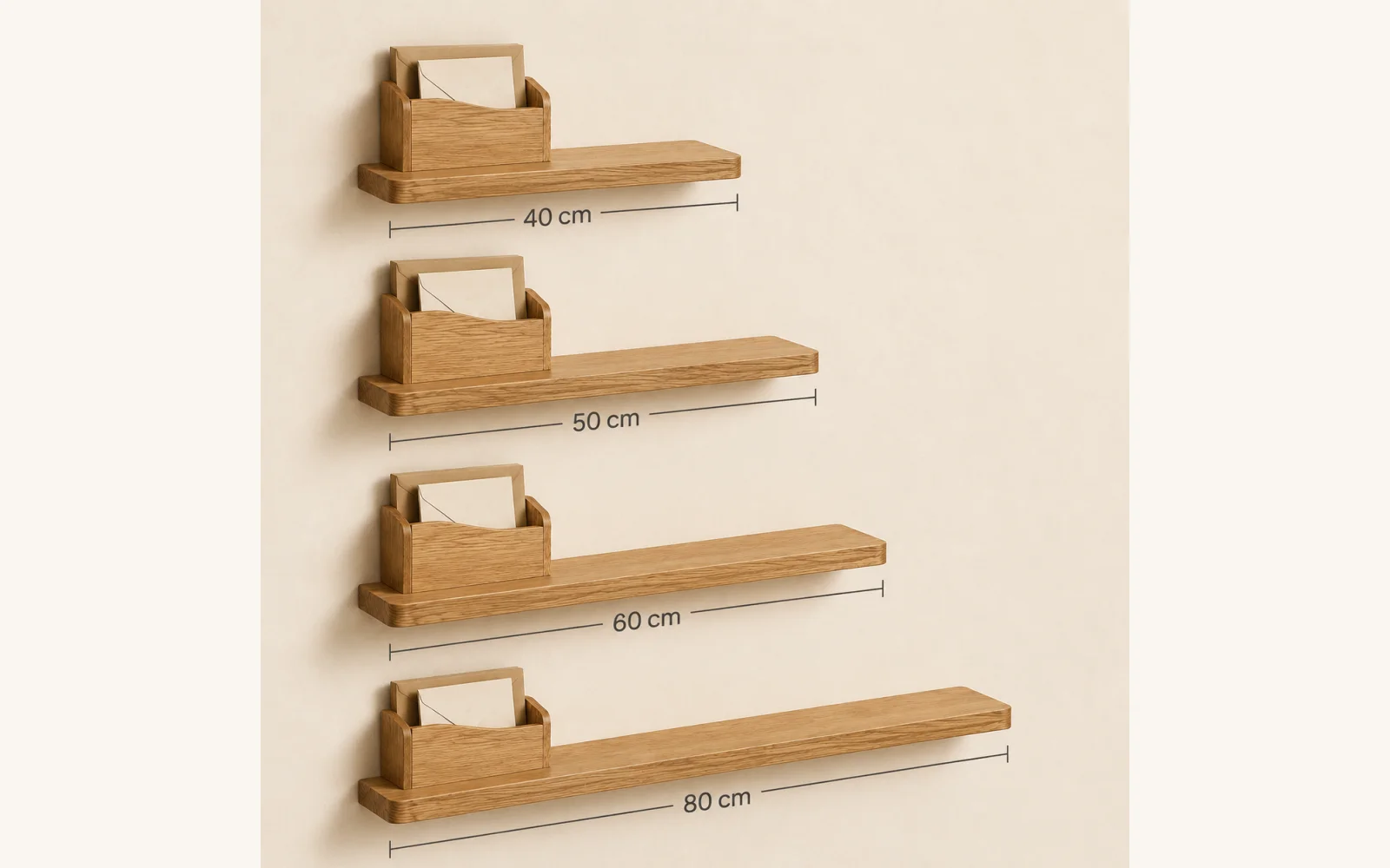 Dębowa półka na listy i klucze POCKET — głębokość 15 cm × 3 cm - zdjecie produktu