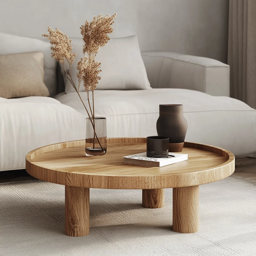 Stolik kawowy dębowy – okrągły – Ø70 cm  – lite drewno dębowe – wysokość 40 cm